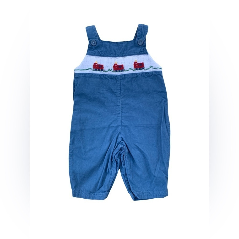 Vintage Carter's Size 3-6 Smocked Fire Engine Corduroy Overalls Romper